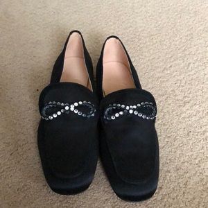 I. Crew black satin loafers size 8
